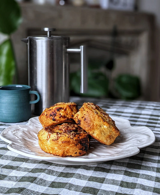 Spiced Plum Chutney and Cheddar Breakfast Scrolls